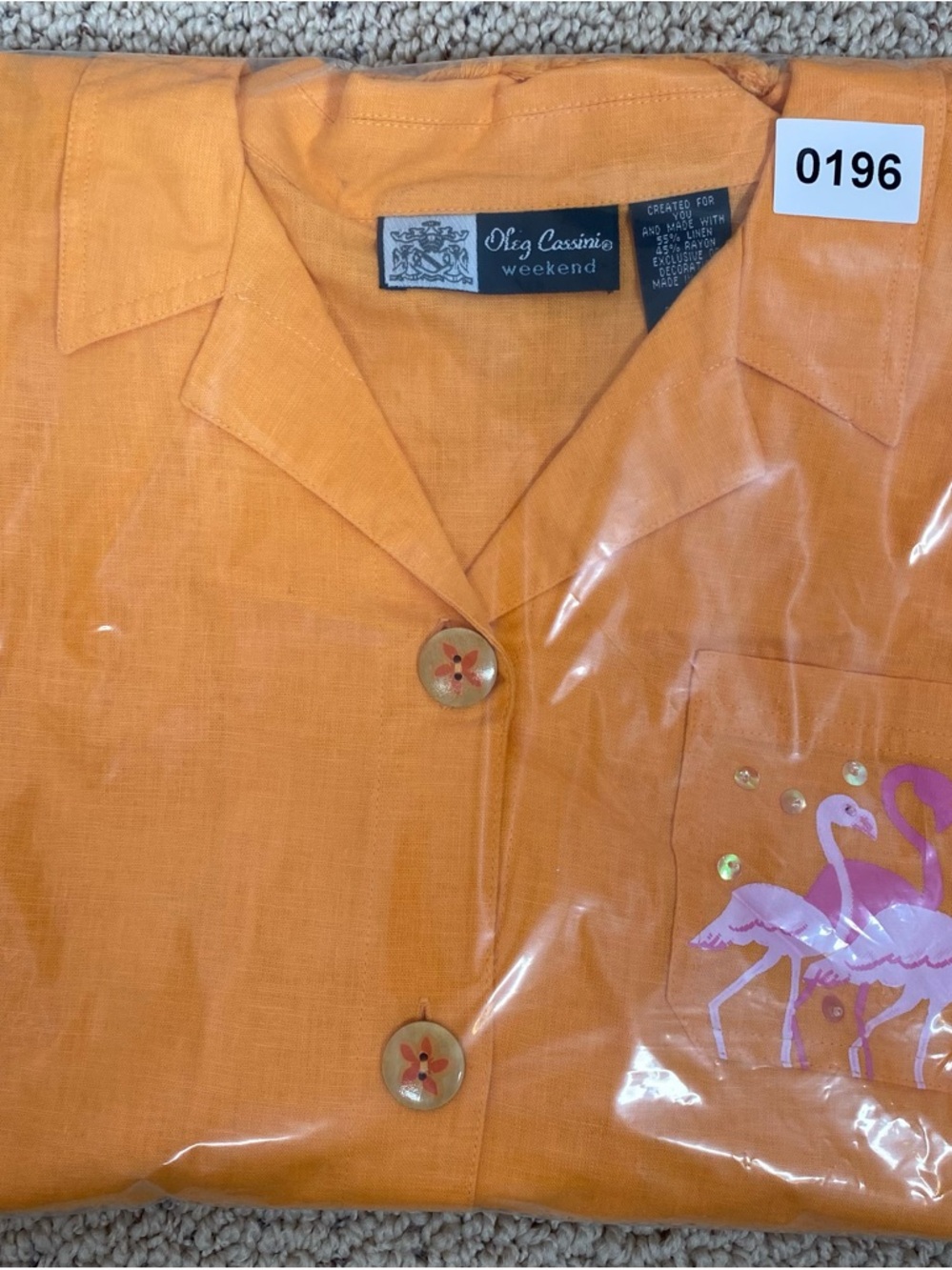 VTG Oleg Cassini Flamingo Embroidered Beaded Fringe Resort Top Orange Size XL - Picture 10 of 10